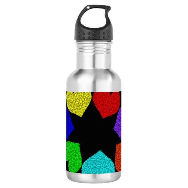 Floral Rainbow Love Hearts Water Bottle (Front)