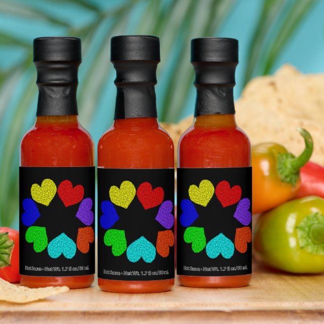 Floral Rainbow Love Hearts Wedding Hot Sauces (Multi)