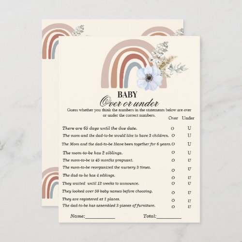 Floral  rainbow over or under baby shower games postcard