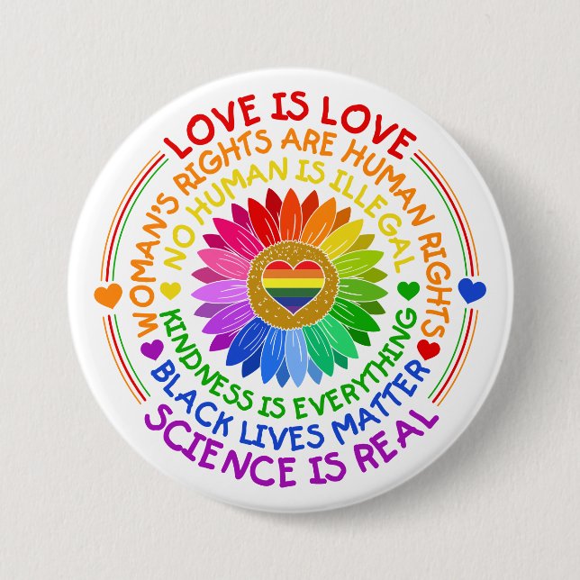 Floral Rainbow Political and Social Stand Button (Front)