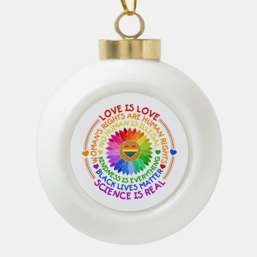 Floral Rainbow Political and Social Stand Ceramic Ball Christmas Ornament