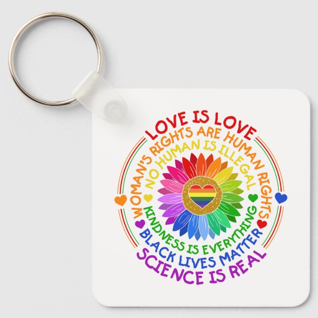 Floral Rainbow Political and Social Stand Keychain (Front)
