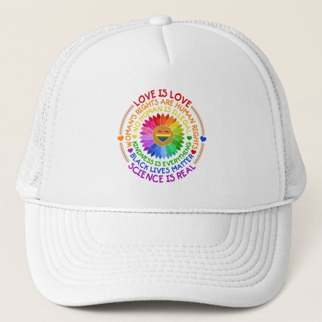 Floral Rainbow Political and Social Stand Trucker Hat (Front)