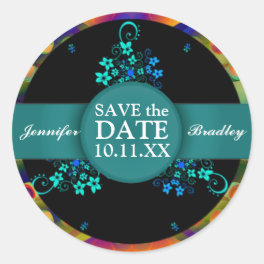 Floral Rainbow Round Save the Date Sticker