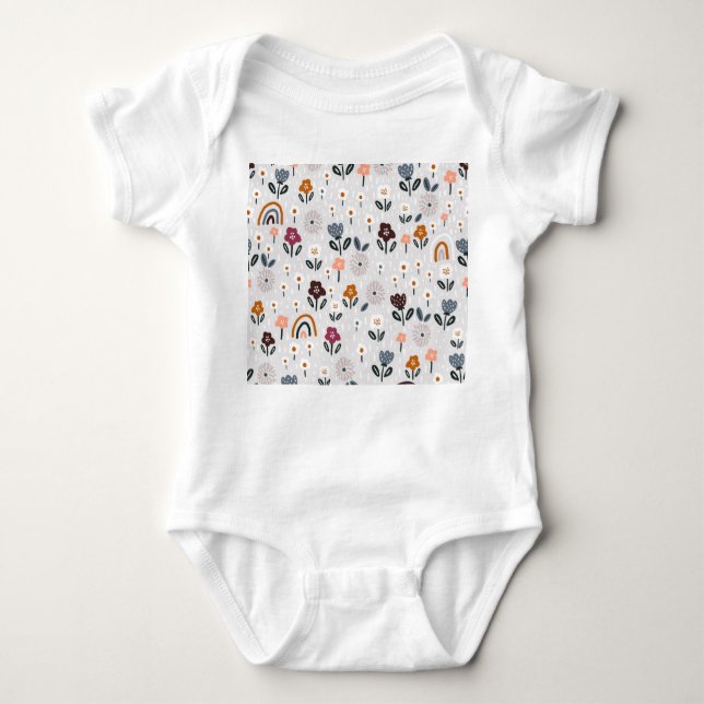 Floral Rainbows: Hand Drawn Seamless Texture Baby Bodysuit (Front)