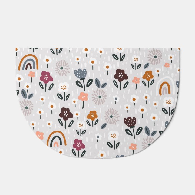 Floral Rainbows: Hand Drawn Seamless Texture Doormat (Front)