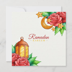 floral Ramadan Kareem Gold crescent and lantern Holiday Card