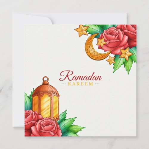 floral Ramadan Kareem  Gold crescent and lantern Holiday Card