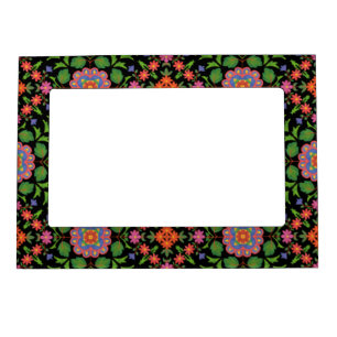 Floral Rangoli on Black Magnetic Picture Frame