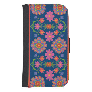 Floral Rangoli Pattern Border on Blue Wallet Case