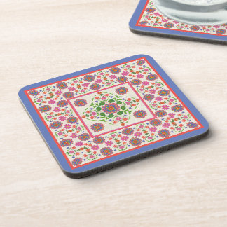 Floral Rangoli Pattern Border on Ecru: Coasters