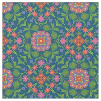 Floral Rangoli Pattern Fabric to Customize