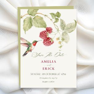 Floral raspaberries hummingbird wedding save the date