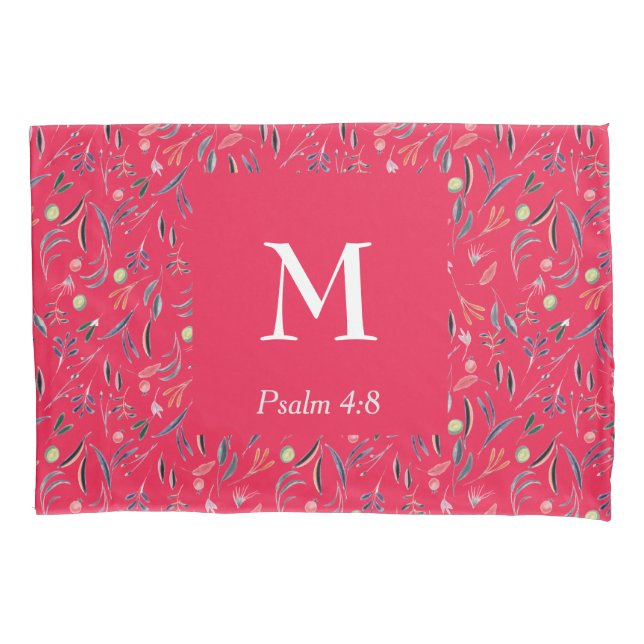 FLORAL Raspberry | MONOGRAM | Christian Pillow Case (Front)