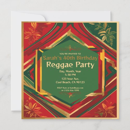 Floral Rasta Colors Customizable Reggae Party Invitation