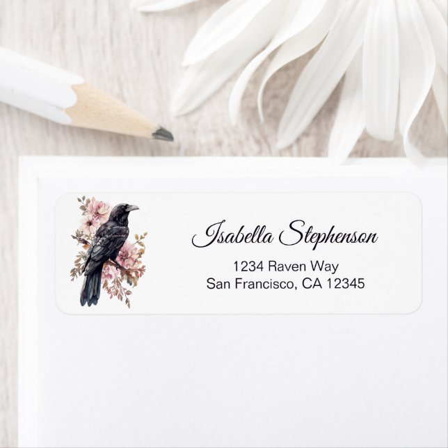 Floral Raven Bird Return Address Label (Insitu)