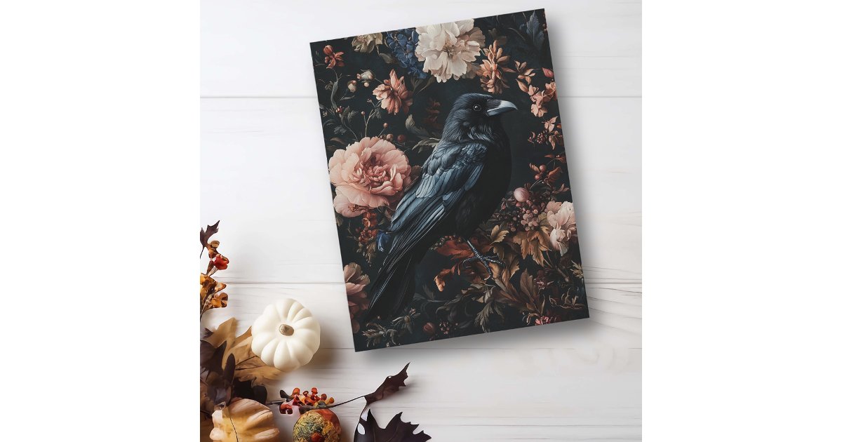 Floral Raven Crow Gothic Postcard | Zazzle