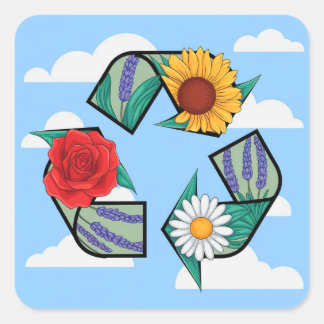 Floral Recycling Symbol | Eco-Friendly Nature Square Sticker