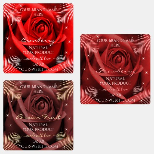 Floral Red and Burgundy Product Packaging Labels