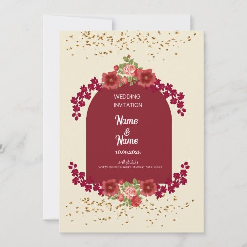 Floral red and cream wedding invitation 