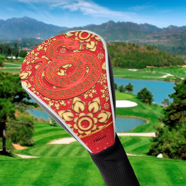 Floral Red and Gold Chinese New Year 2025 Snake Golf Head Cover (Creator Uploaded)
