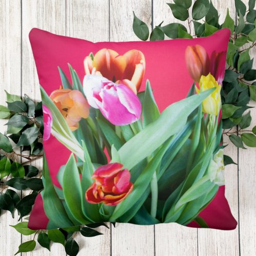Floral red  and green spring photo throw pillow