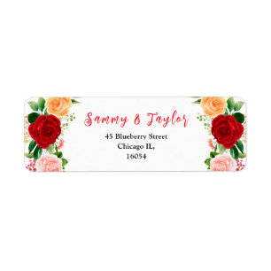 Floral Red and Orange Roses Wedding Label