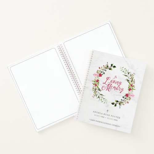 Floral Red and Pink Garland Funeral Condolences Notebook
