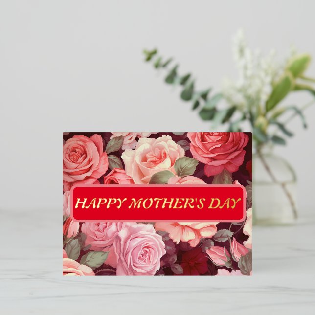 Floral Red And Rose Happy Mother's Day Golden Foil Foil Holiday Postcard (Standing Front)