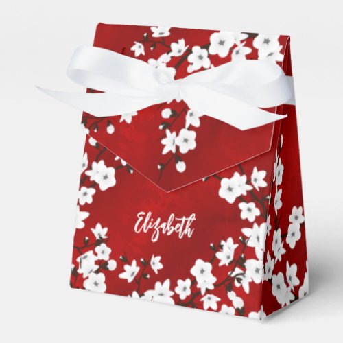 Floral Red And White Cherry Blossom Add Name Favor Boxes