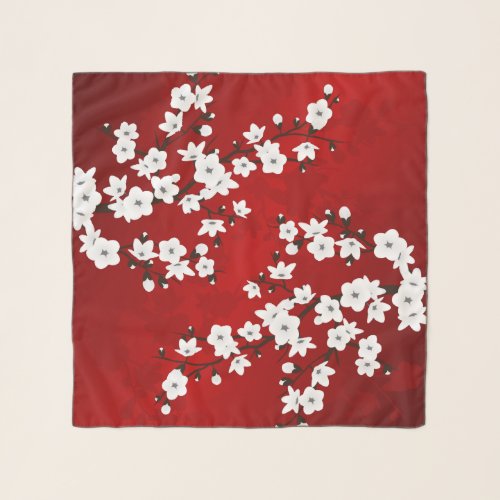 Floral Red And White Cherry Blossom Scarf