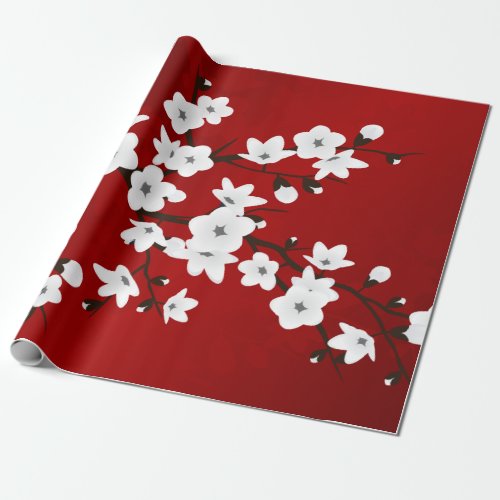 Floral Red And White Cherry Blossom Wrapping Paper