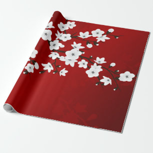 Floral Red And White Cherry Blossom Wrapping Paper