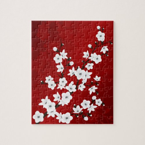 Floral Red  And White Cherry Blossoms Jigsaw Puzzle