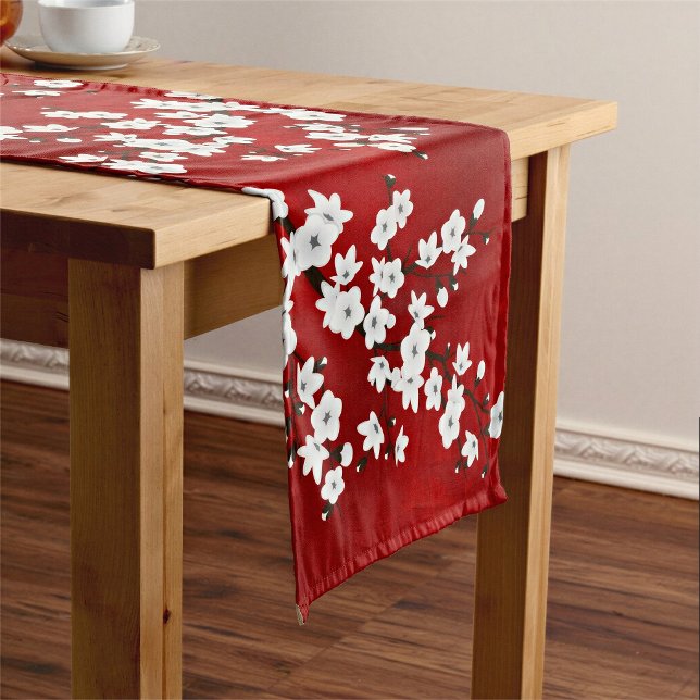 Floral Red And White Cherry Blossoms Short Table Runner (Creator Uploaded)