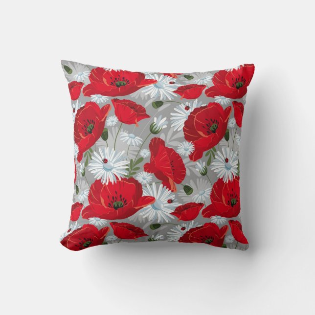 Floral Red and White Throw Pillow (Front)