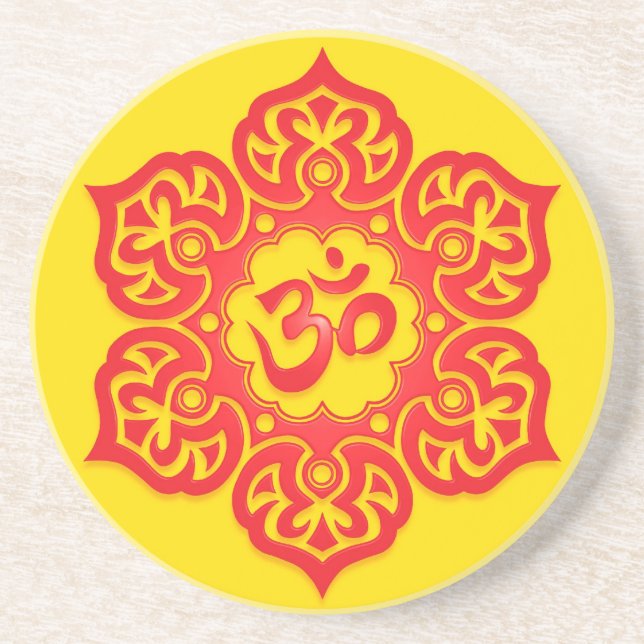 Floral Red and Yellow Aum Design Coaster (Front)