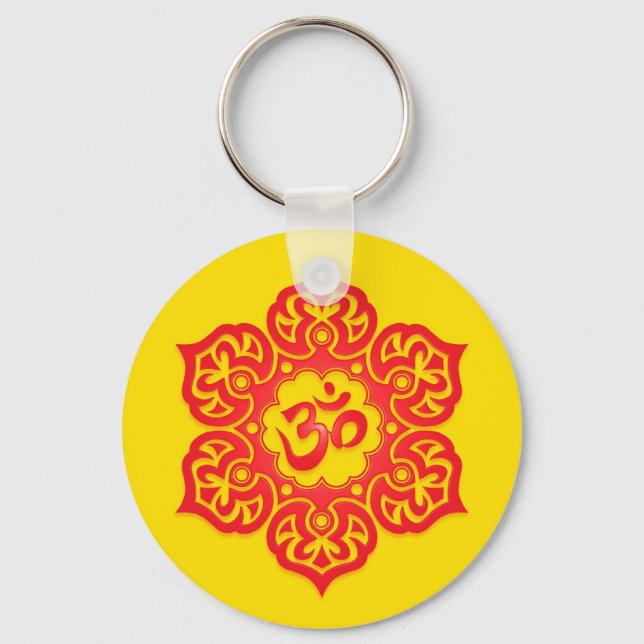 Floral Red and Yellow Aum Design Keychain (Front)