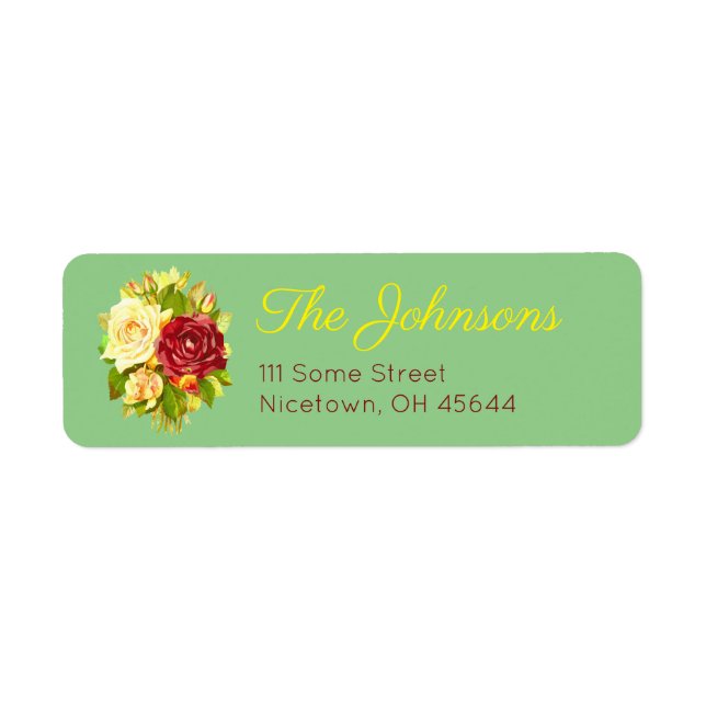 Floral Red and Yellow Rose Address Labels (Front)