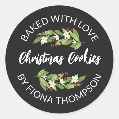 Floral Red Berry Twigs Baked With Love Classic Round Sticker