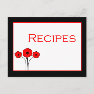 Floral Red Black White Recipe Card