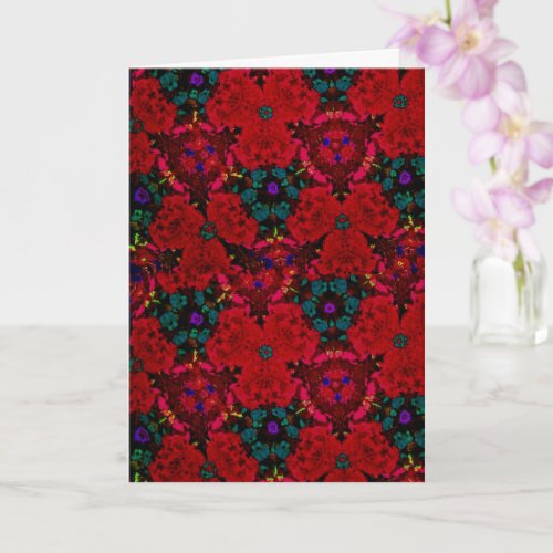 Floral Red  Blue Kaleidoscope Friend Birthday Card