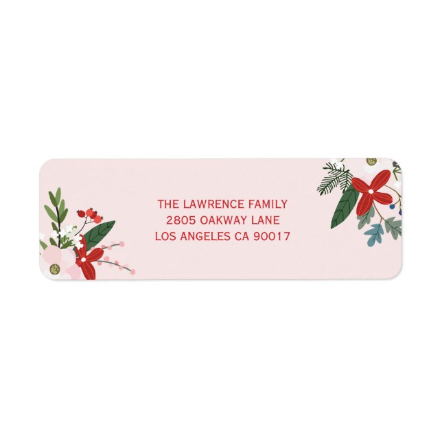 Floral Red Blush Pink Christmas Holiday Address Label (Front)