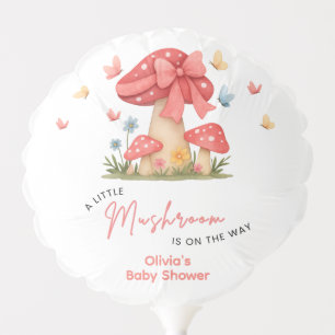 Floral Red Bow A Little Mushroom Baby Shower Balloon