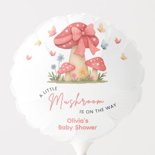 Floral Red Bow A Little Mushroom Baby Shower  Balloon