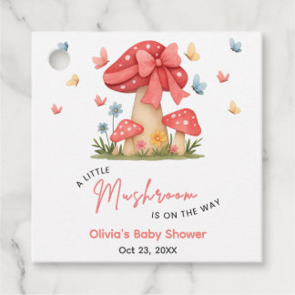 Floral Red Bow A Little Mushroom Baby Shower Favor Tags
