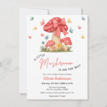 Floral Red Bow A Little Mushroom Baby Shower