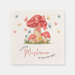 Floral Red Bow A Little Mushroom Baby Shower Napkins