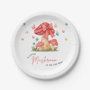 Floral Red Bow A Little Mushroom Baby Shower Paper Plates