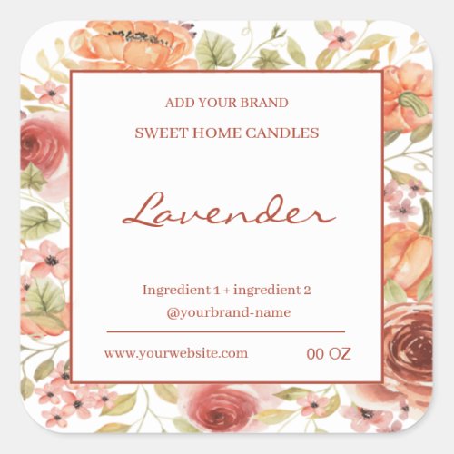 Floral red brown ingredients product square sticker